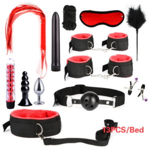 BDSM Bondage Whip Hand and Feet Cuffs Collar Nipple Clips Adults SM Games Set 13