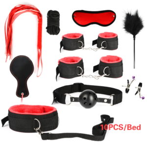 BDSM Kits Adults Sex Toys For Women Men Handcuffs Mouth Gag Blindfold Rope Collar Lead Nipple Clamps Whip Spanking Tickler Bdsm Bondage 10pcs Set