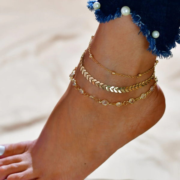 3pcs Set Gold Color Bohemia Fine Chain Anklet Women Beach Foot Bracelet Jewellery